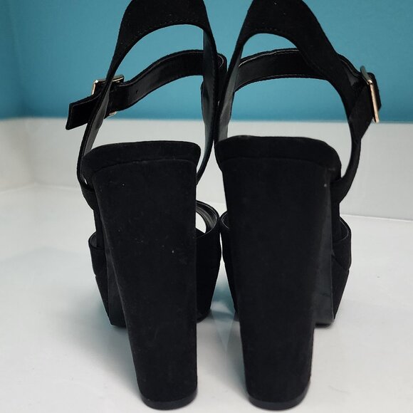 Jessica Simpson Black Suede Peep Toe Ultra High Block Heels Sz 8.5 - Picture 4 of 10